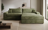 Designer Ecksofa Lugo in Cord – Salbei – Rechts