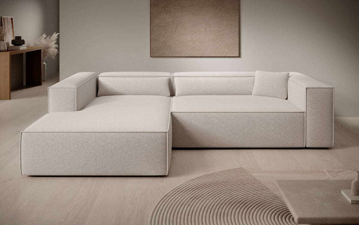 Designer Ecksofa Vasto in Strukturstoff – Beige – Links