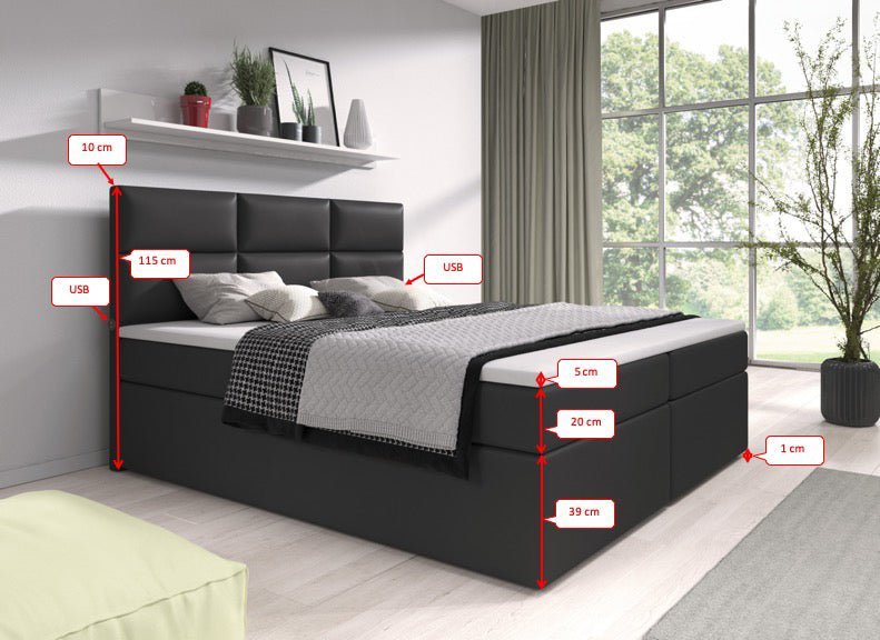 OUTLET - Boxspringbett Carre mit USB-Anschluss - Luxusbetten24