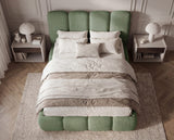 Designer Polsterbett Perla in Bouclé – Salbei