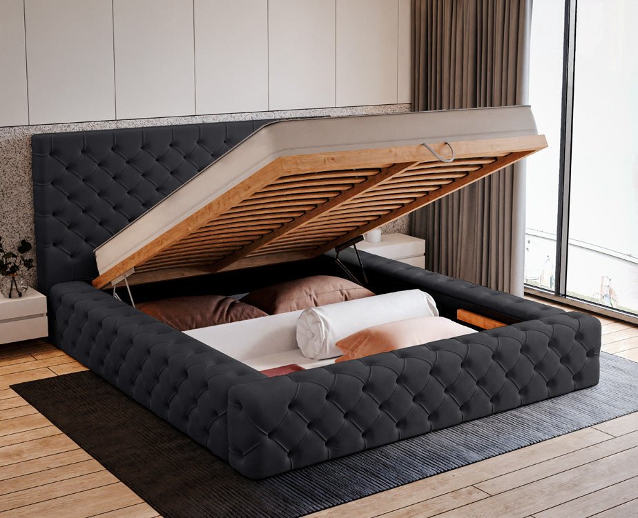 Designer gestoffeerd bed Lana Fluweel met opbergruimte
