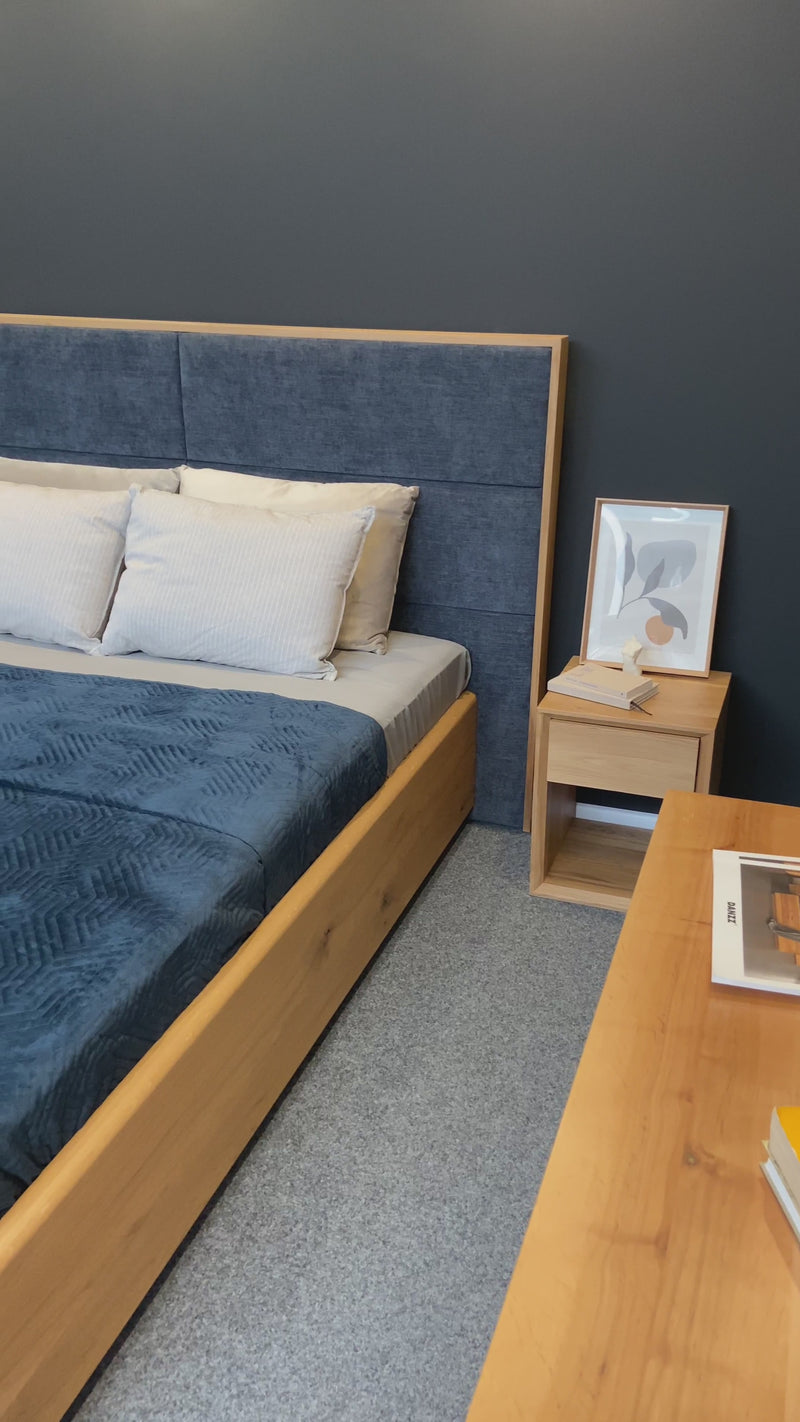 Designer houten bed Valent van massief eiken met opbergruimte