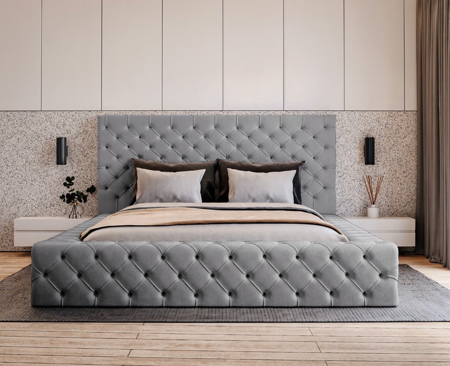 Designer gestoffeerd bed Lana Fluweel met opbergruimte