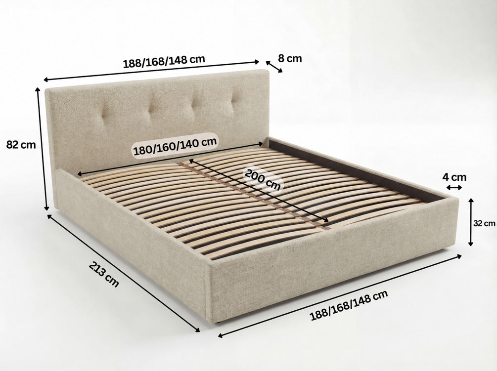 Designer gestoffeerd bed Alva in Fluweel met opbergruimte