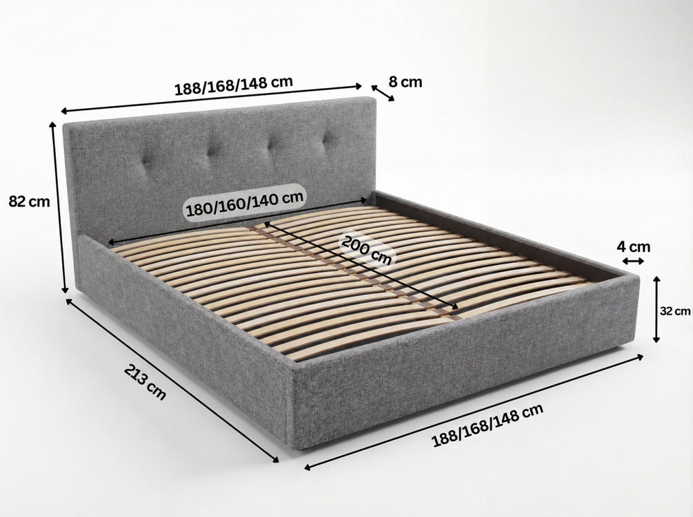Designer gestoffeerd bed Alva in Fluweel met opbergruimte