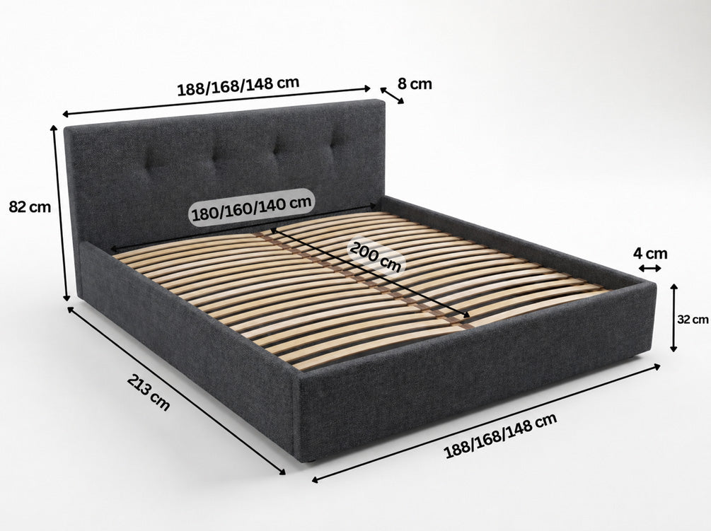 Designer gestoffeerd bed Alva in Fluweel met opbergruimte