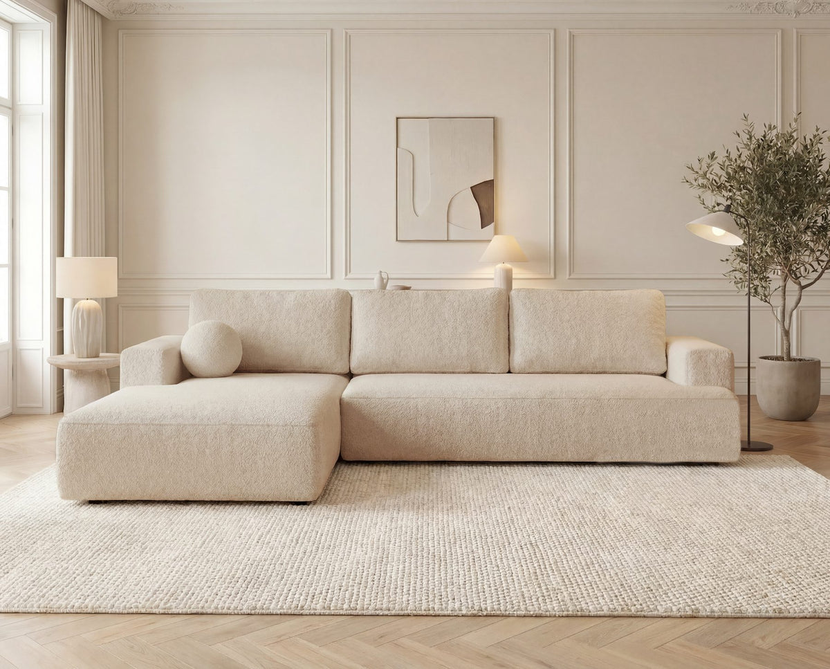 Designer Ecksofa Vanto in Bouclé – Beige – Links