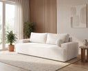 Designer 3 Sitzer Sofa Mira in Bouclé mit Schlaffunktion & Stauraum – Weiß
