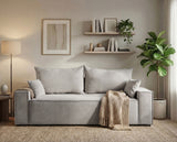 Designer 3 Sitzer Sofa Rego in Samt mit Schlaffunktion & Stauraum – Hellgrau