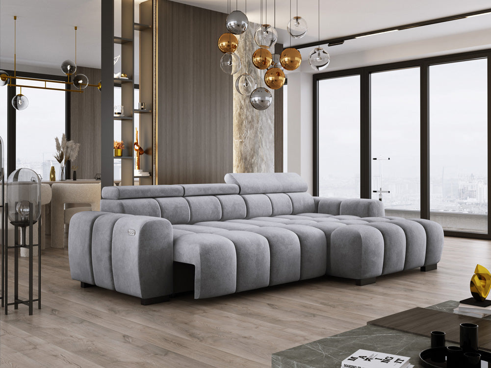 Designsofa Amalfi in Fluweel met elektrische zitverlenging
