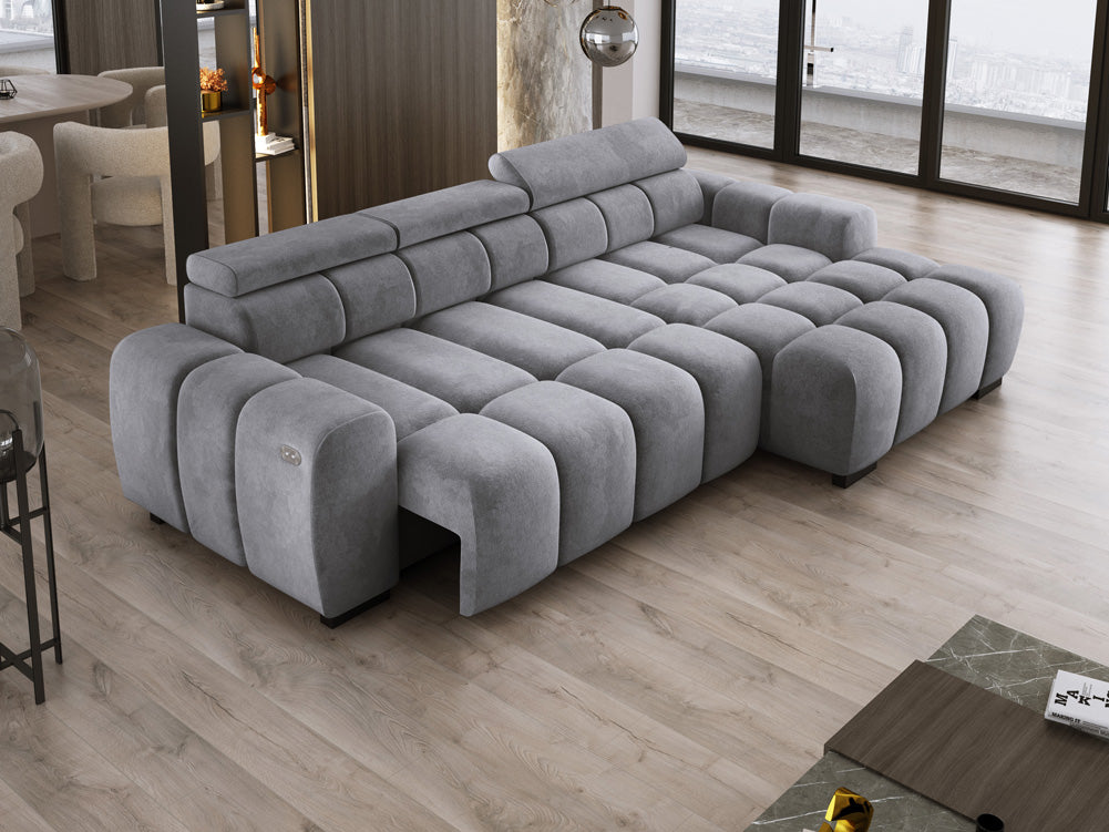 Designsofa Amalfi in Fluweel met elektrische zitverlenging