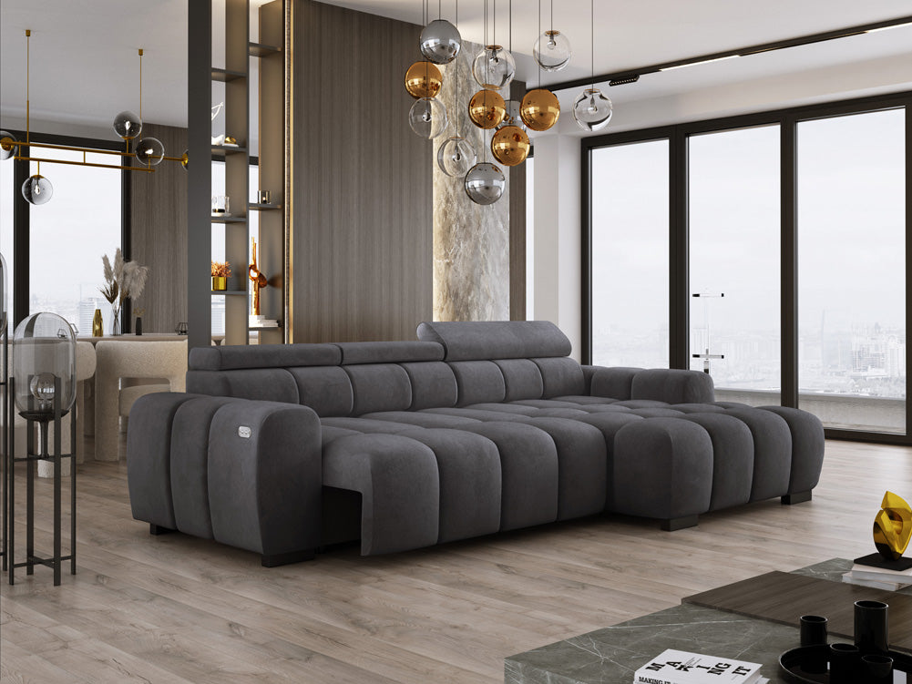 Designsofa Amalfi in Fluweel met elektrische zitverlenging