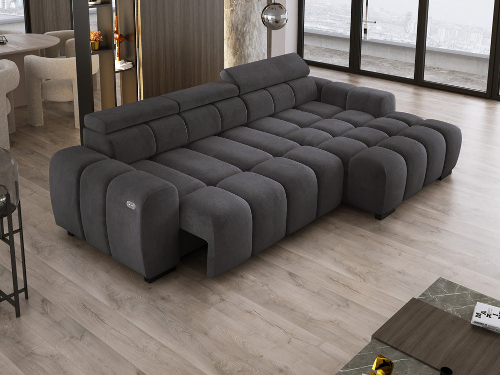 Designsofa Amalfi in Fluweel met elektrische zitverlenging