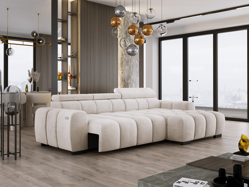 Designsofa Amalfi in Fluweel met elektrische zitverlenging