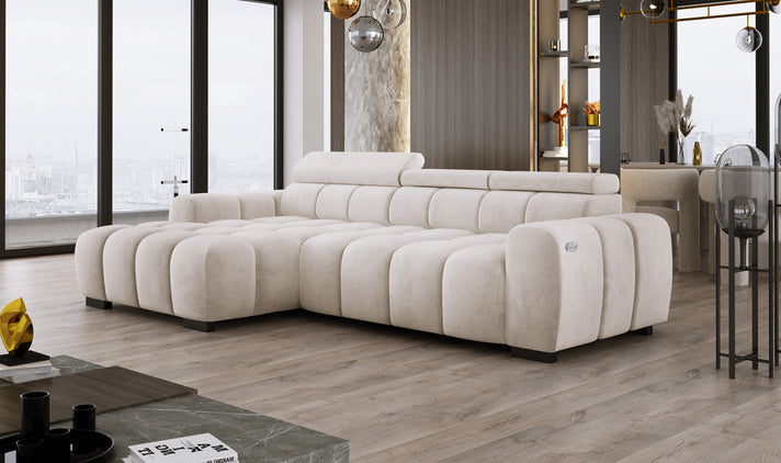 Designer-hoekbank Amalfi in Fluweel met elektrische zitverlenging