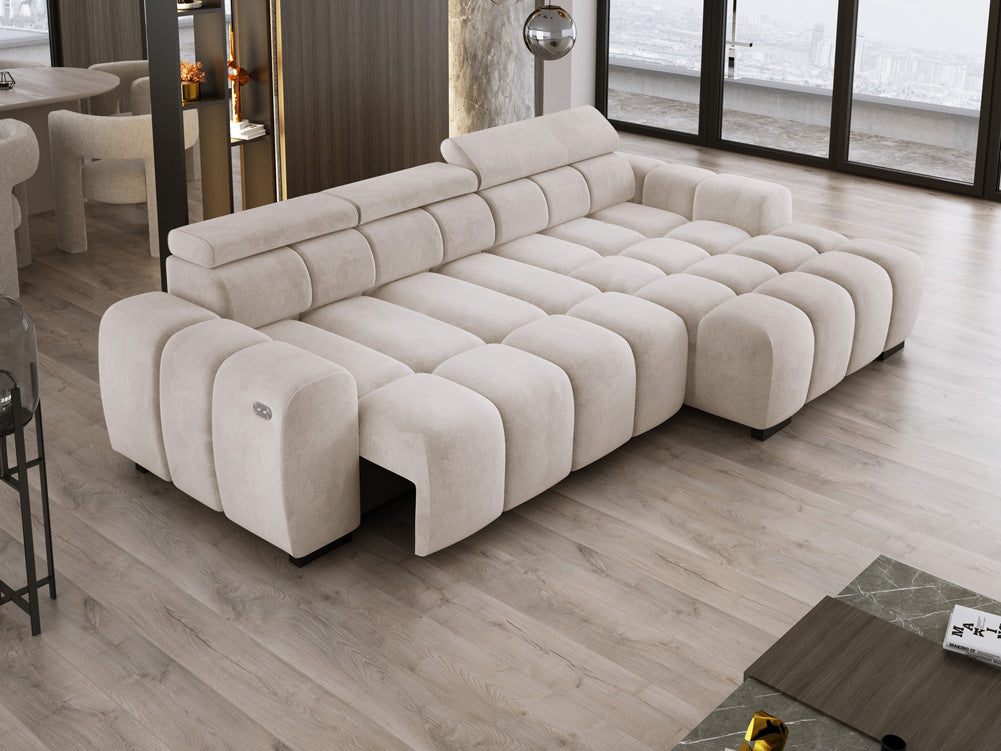 Designsofa Amalfi in Fluweel met elektrische zitverlenging