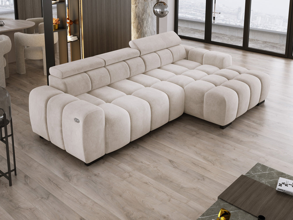 Designsofa Amalfi in Fluweel met elektrische zitverlenging