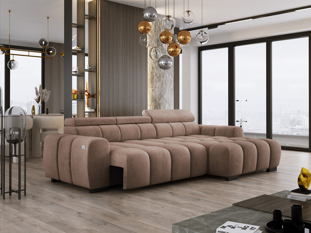 Designsofa Amalfi in Fluweel met elektrische zitverlenging