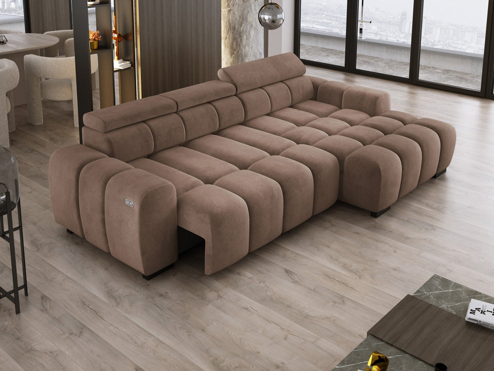 Designsofa Amalfi in Fluweel met elektrische zitverlenging