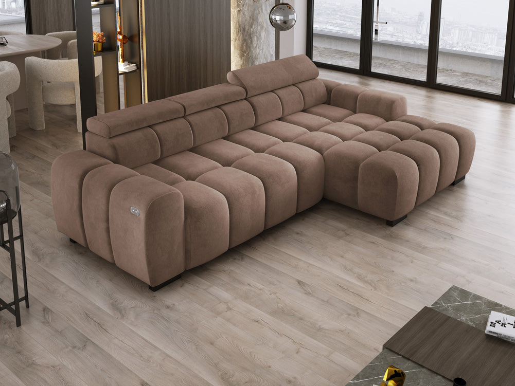 Designsofa Amalfi in Fluweel met elektrische zitverlenging