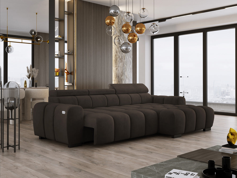 Designsofa Amalfi in Fluweel met elektrische zitverlenging