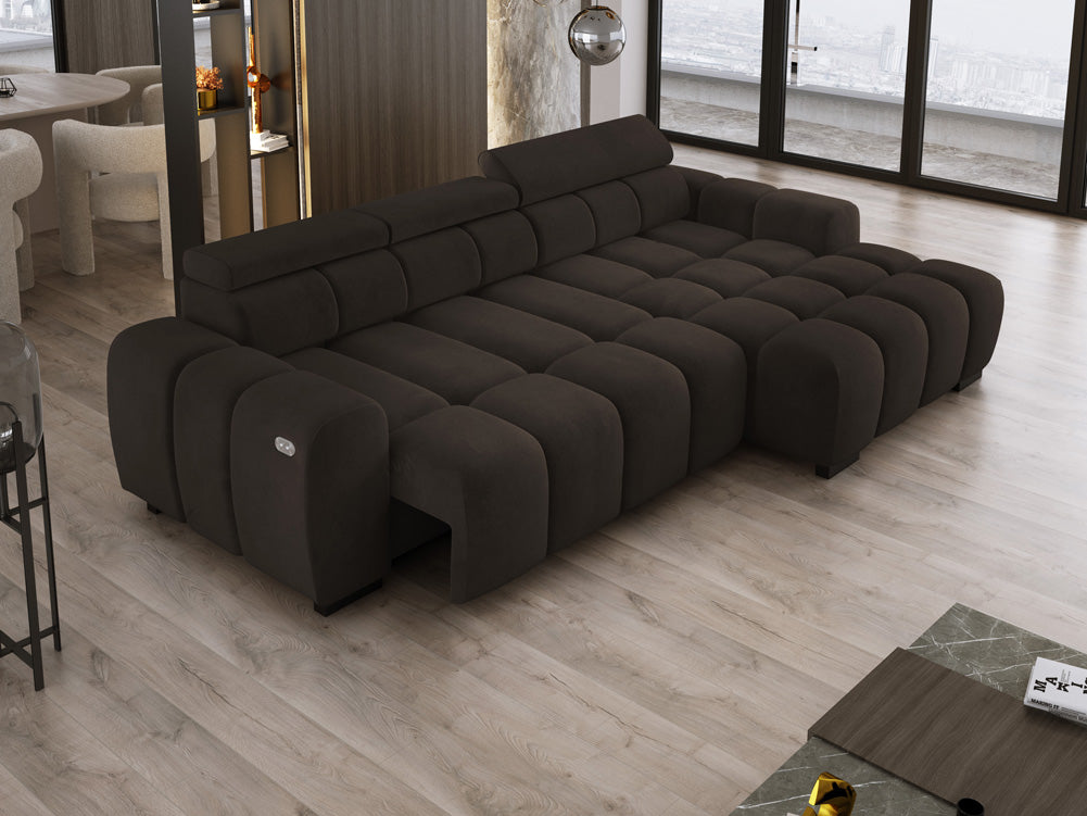 Designsofa Amalfi in Fluweel met elektrische zitverlenging