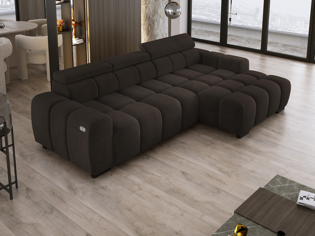 Designsofa Amalfi in Fluweel met elektrische zitverlenging