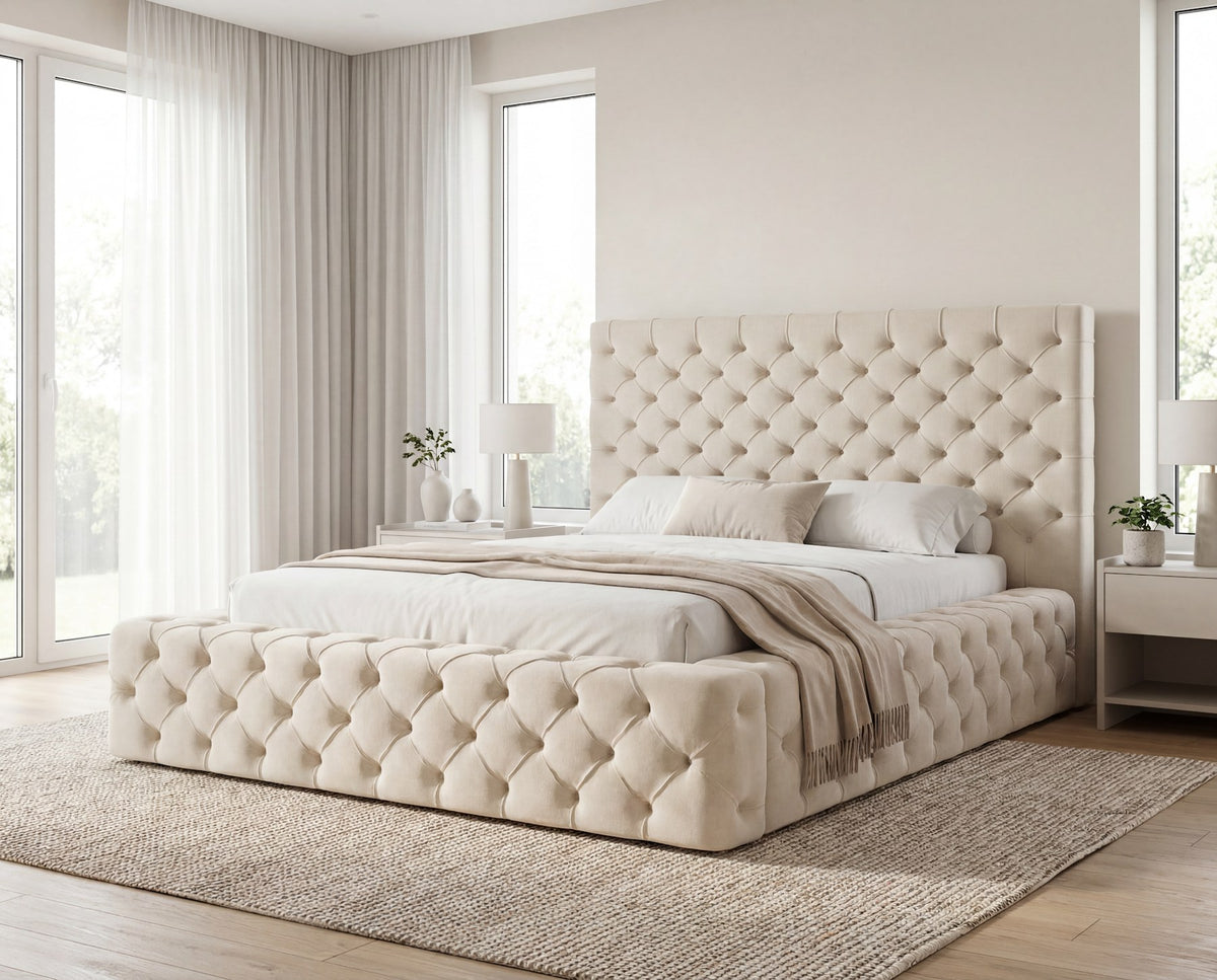 Designer Polsterbett Siena in Samt – Beige