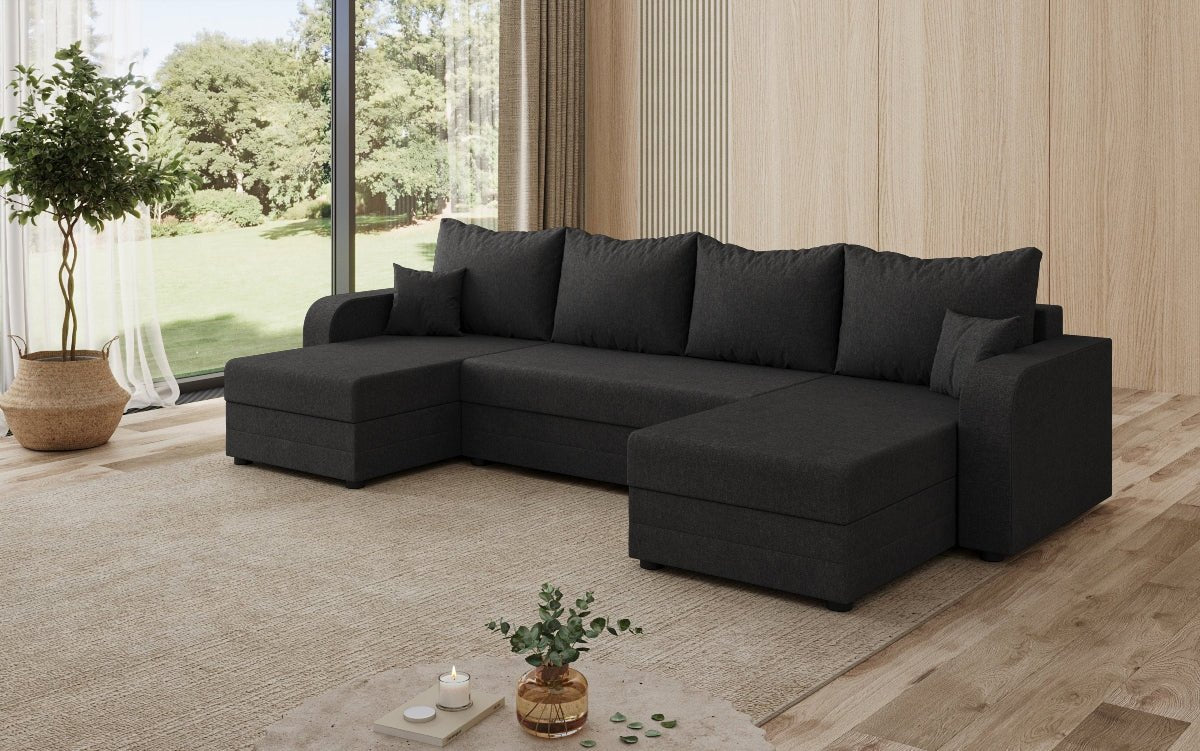 Designersofa Valenza U met slaap- en klapfunctie in stof