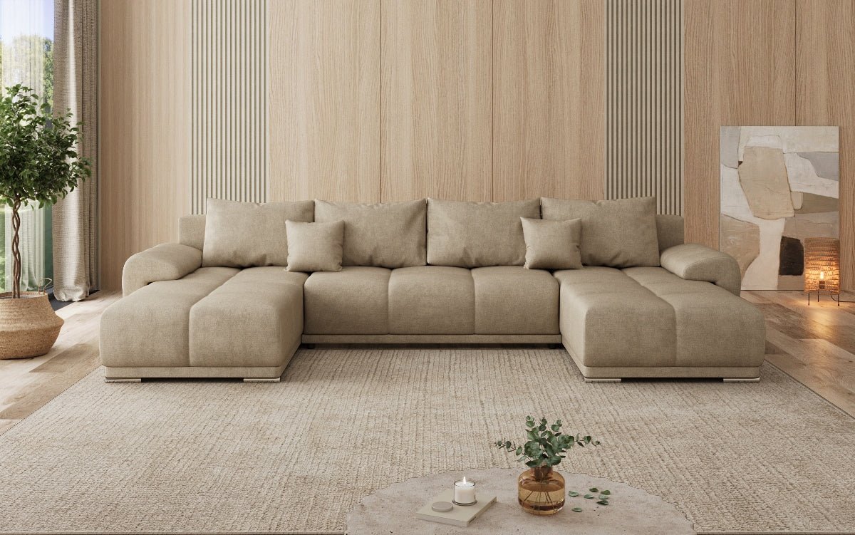 Designersofa Leni U met slaap- en klapfunctie in Stof