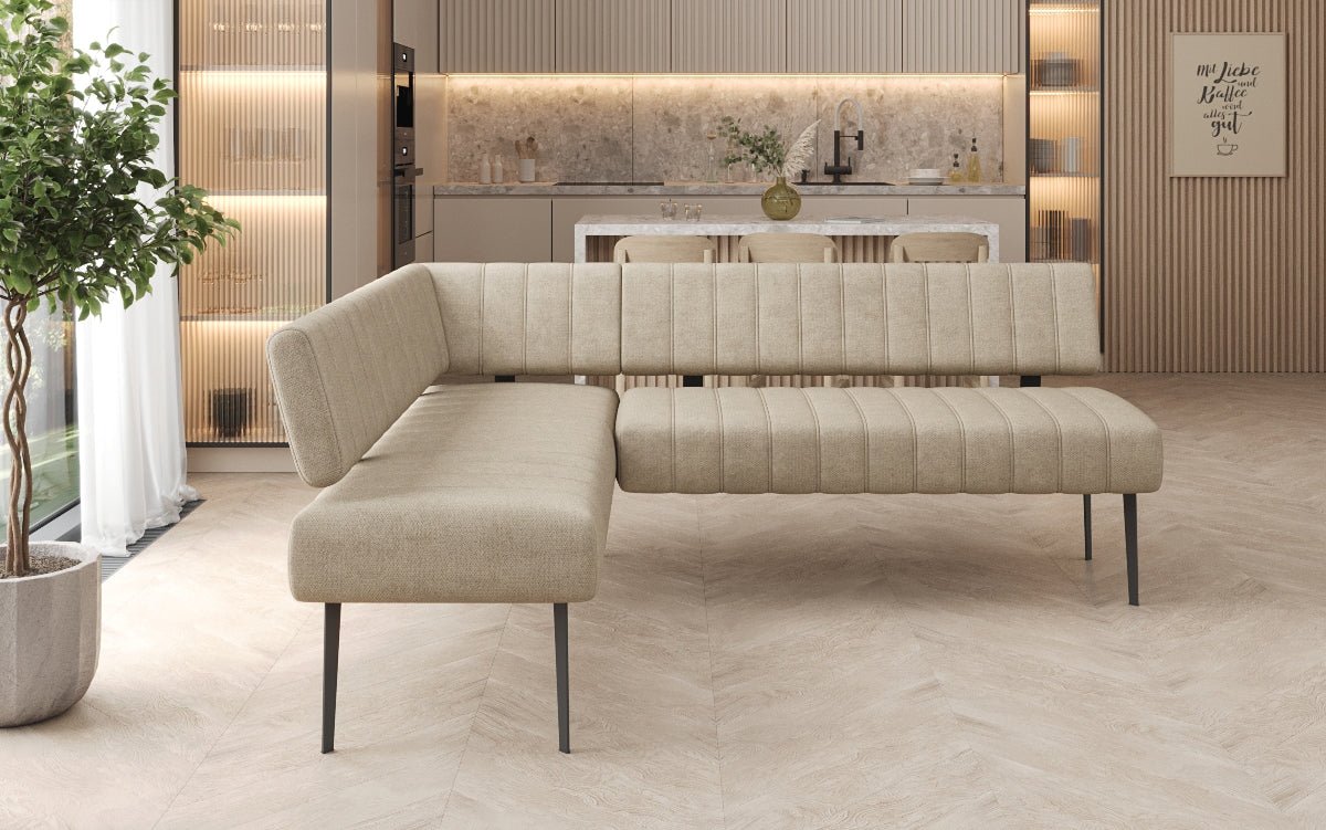 Gestoffeerde eettafelbank Montero van robuuste Stof met metalen poten