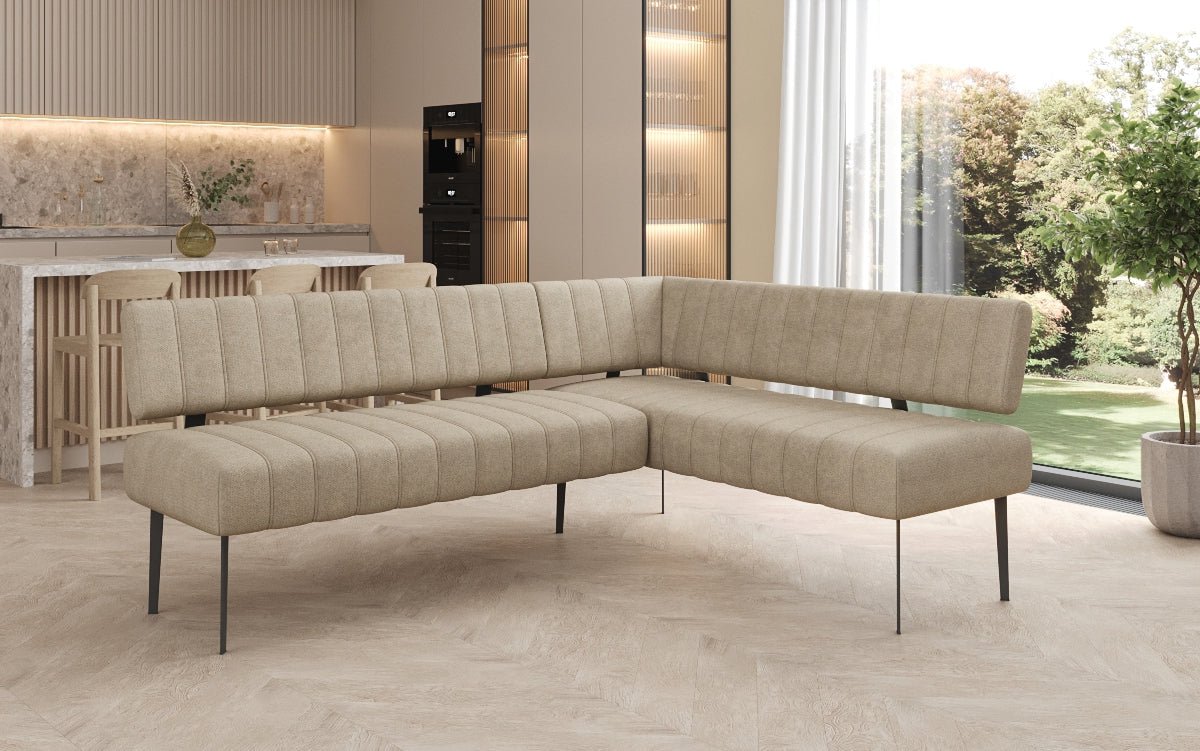 Gestoffeerde eettafelbank Montero van robuuste Stof met metalen poten