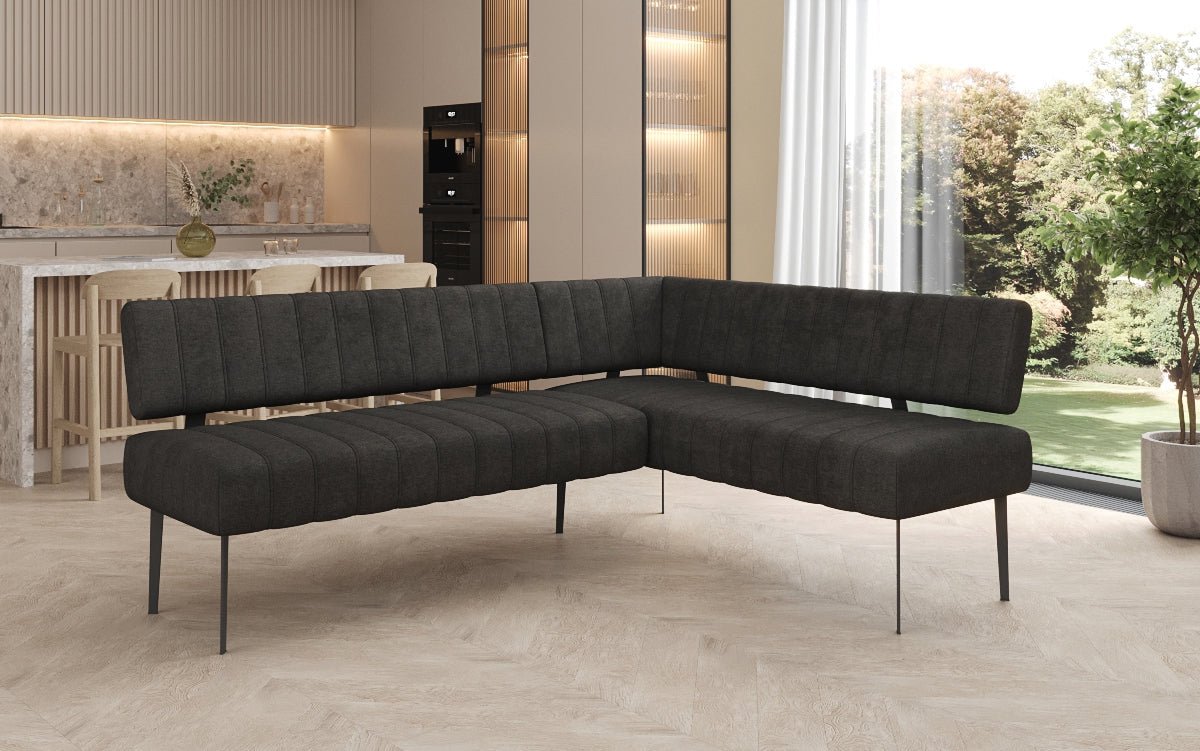 Gestoffeerde eettafelbank Montero van robuuste Stof met metalen poten