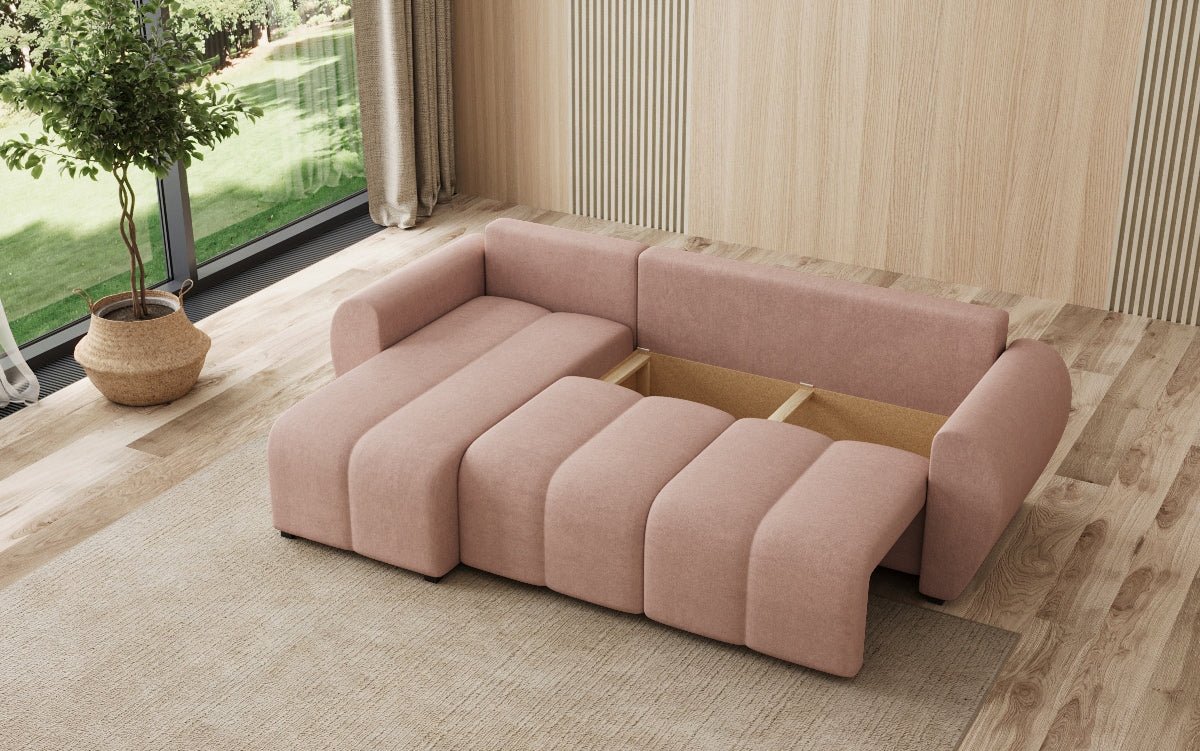 Designersofa Sorella L met slaap- en klapfunctie in Stof