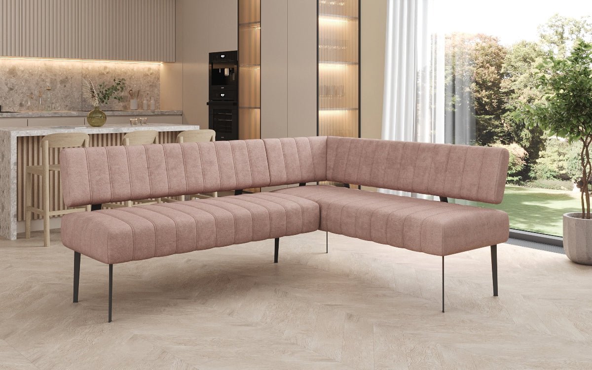 Gestoffeerde eettafelbank Montero van robuuste Stof met metalen poten