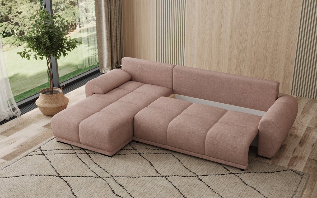 Designersofa Leni L met slaap- en klapfunctie in Stof