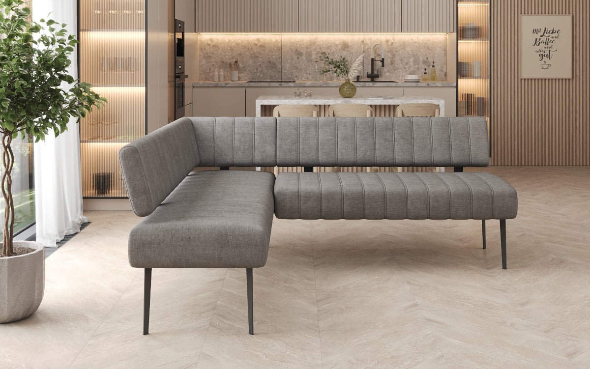 Gestoffeerde eettafelbank Montero van robuuste Stof met metalen poten