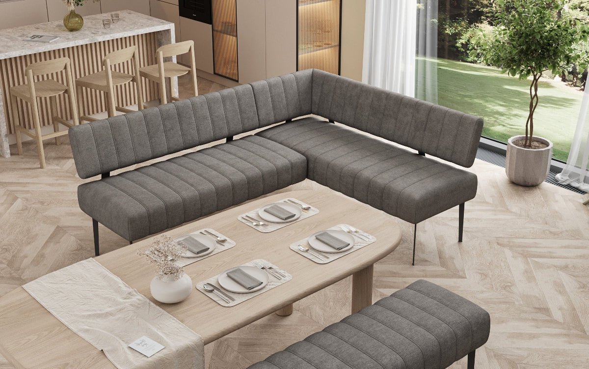 Gestoffeerde eettafelbank Montero van robuuste Stof met metalen poten