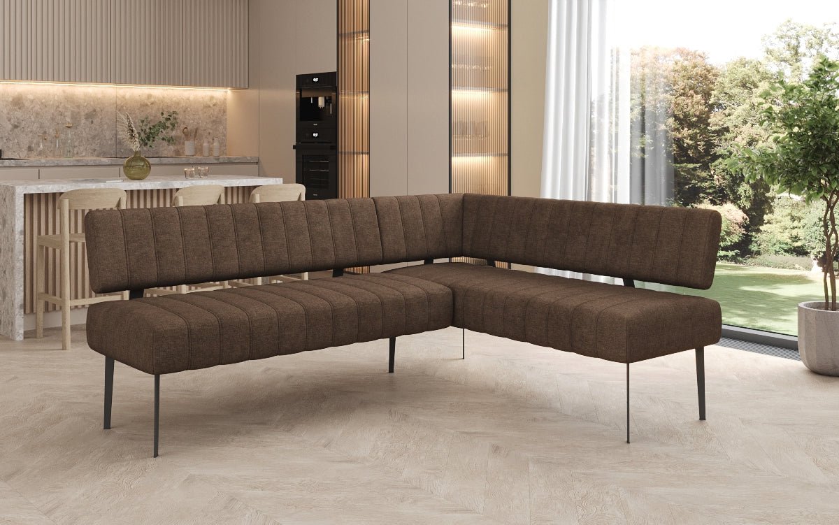 Gestoffeerde eettafelbank Montero van robuuste Stof met metalen poten