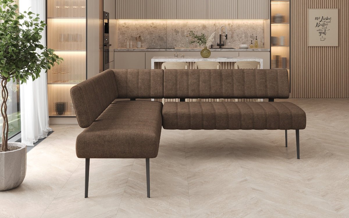 Gestoffeerde eettafelbank Montero van robuuste Stof met metalen poten