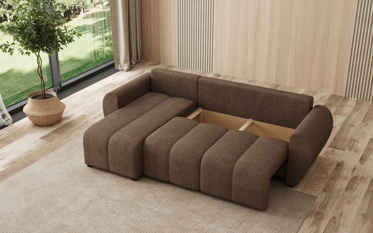 Designersofa Sorella L met slaap- en klapfunctie in Stof