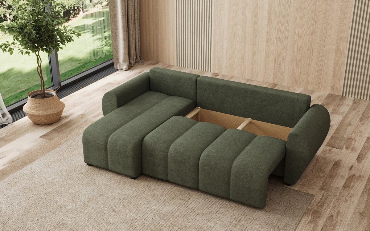 Designersofa Sorella L met slaap- en klapfunctie in Stof