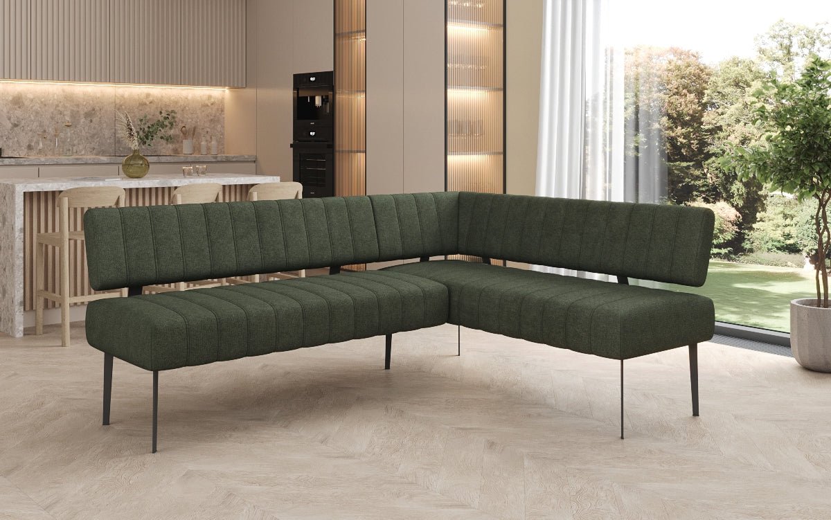 Gestoffeerde eettafelbank Montero van robuuste Stof met metalen poten