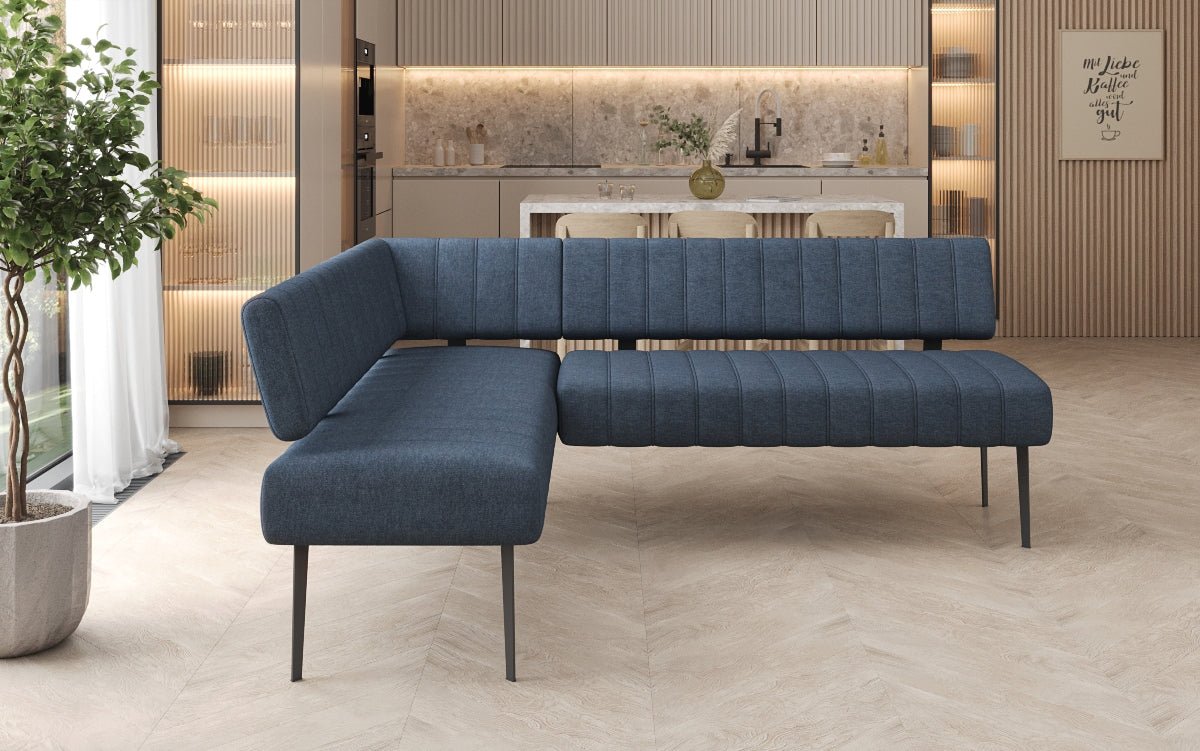 Gestoffeerde eettafelbank Montero van robuuste Stof met metalen poten