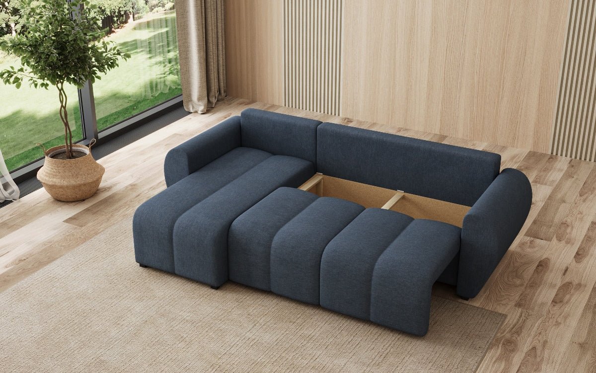 Designersofa Sorella L met slaap- en klapfunctie in Stof