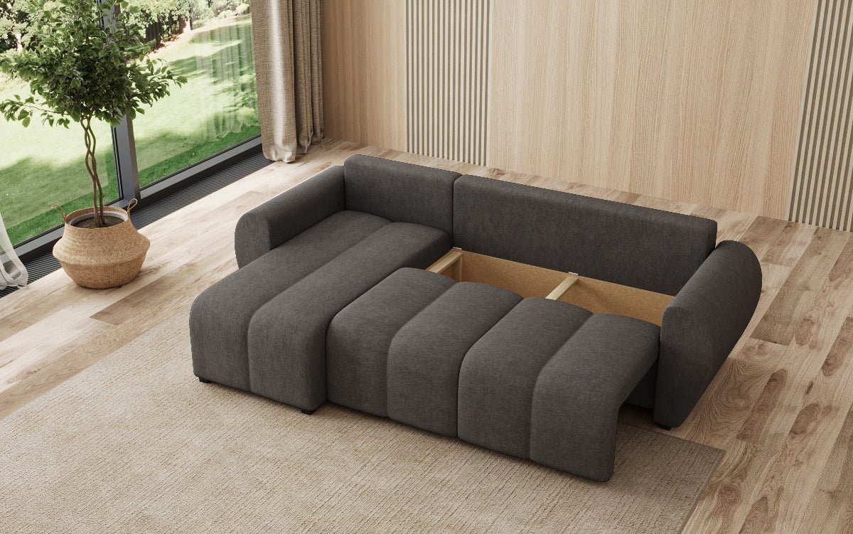 Designersofa Sorella L met slaap- en klapfunctie in Stof