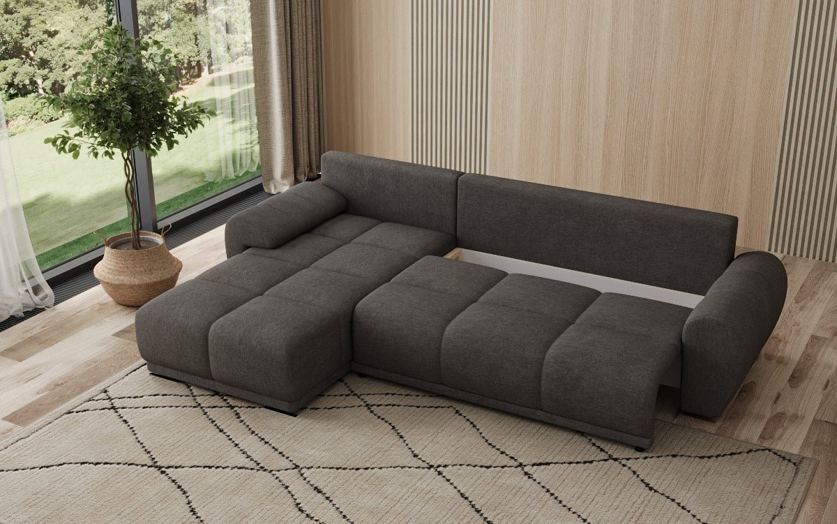 Designersofa Leni L met slaap- en klapfunctie in Stof