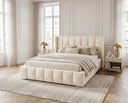 Designer Polsterbett Viola in Samt – Beige