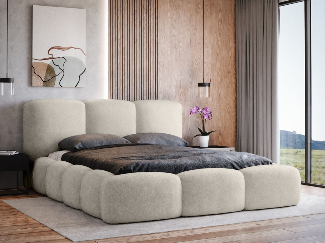 Designer gestoffeerd bed Alena Bouclé met opbergruimte