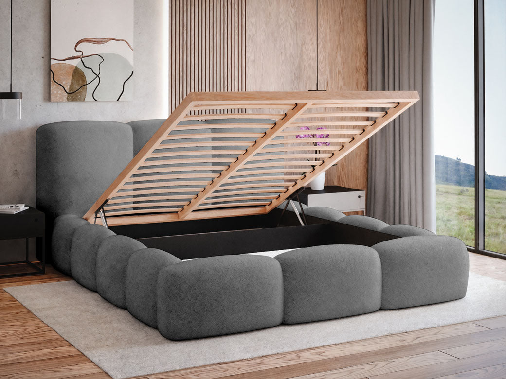 Designer gestoffeerd bed Alena Bouclé met opbergruimte